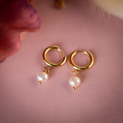 Huggie Hoop Pearl Earrings
