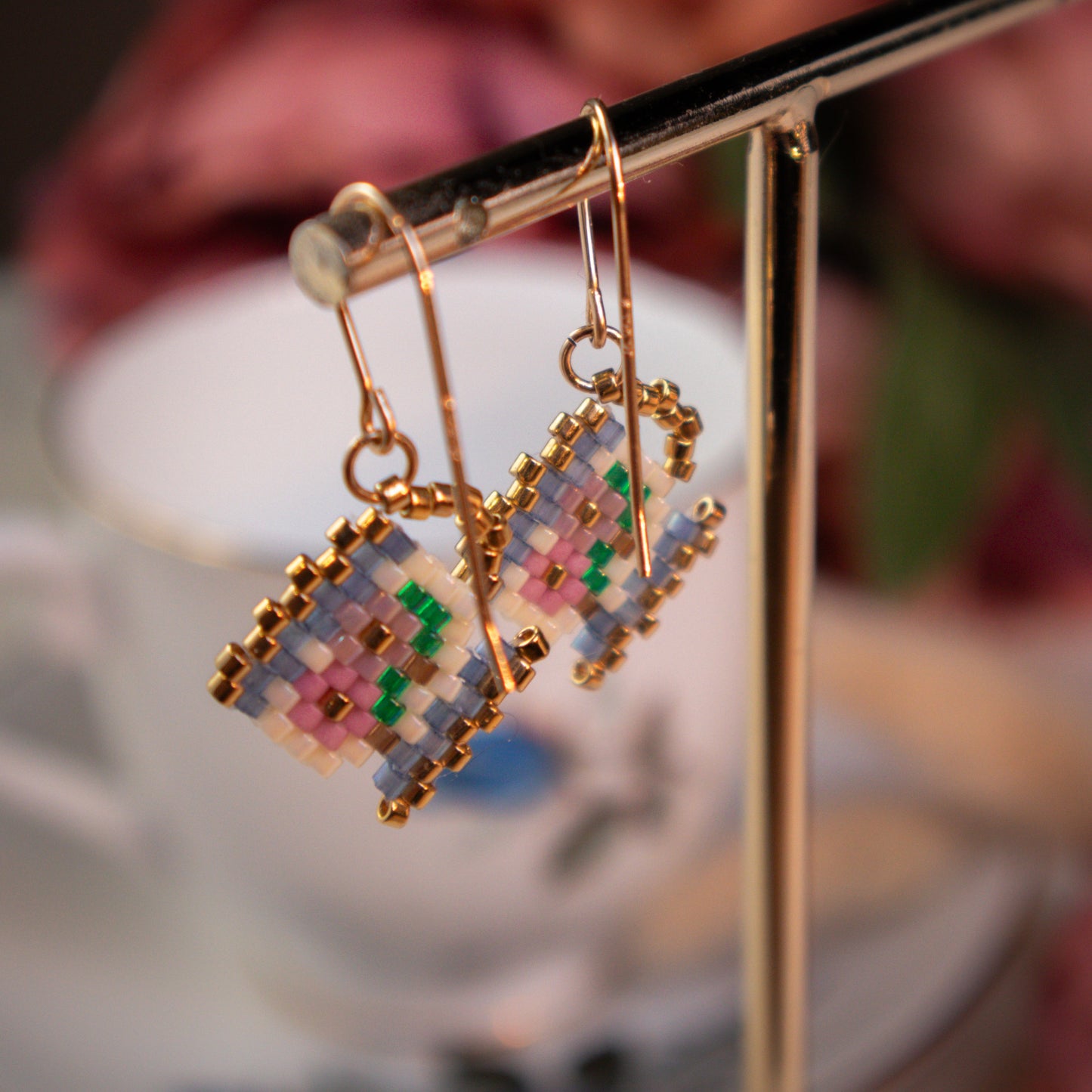 14K Gold Filled Floral Teacup Earrings