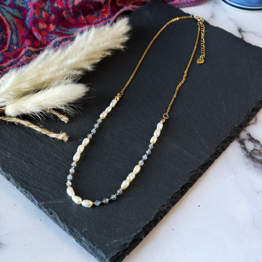 Rice Pearl & Labradorite Necklace